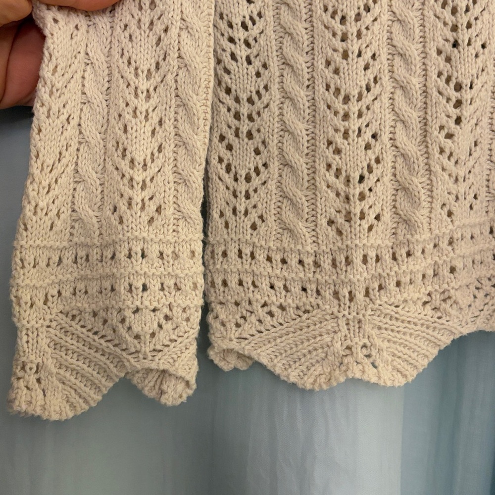 Women’s Cream Knit Button-Up‎ Cropped Cottagecore Romantic Boho Sweater - Picture 3 of 5